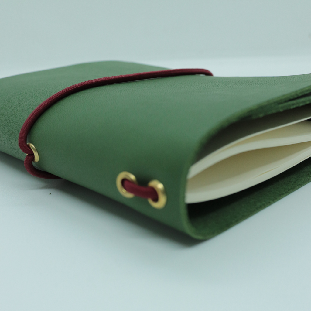 Passport Size Trifold Leather Journal Forest Green