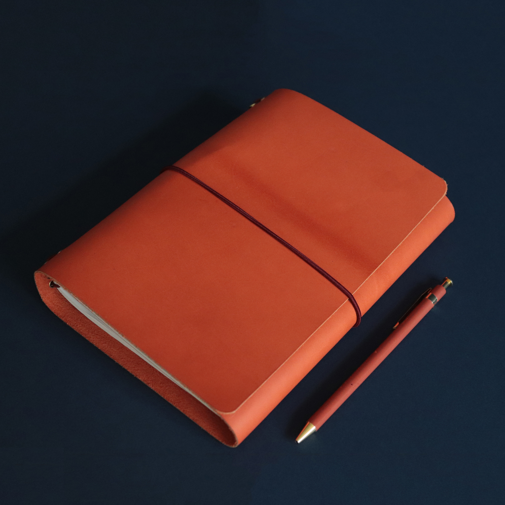 A5 Trifold Leather Journal Cover Burnt Orange