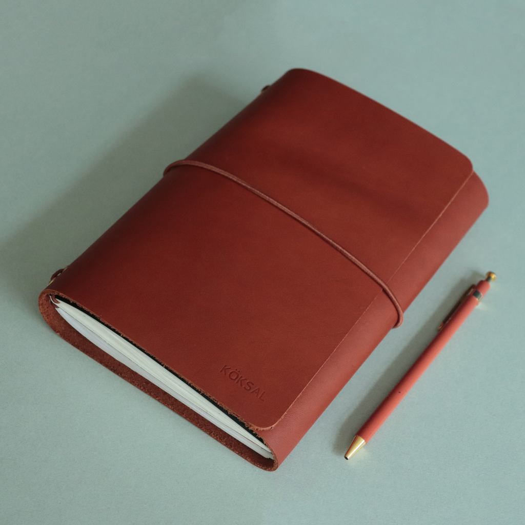 A5 Trifold Leather Journal Cover Cognac