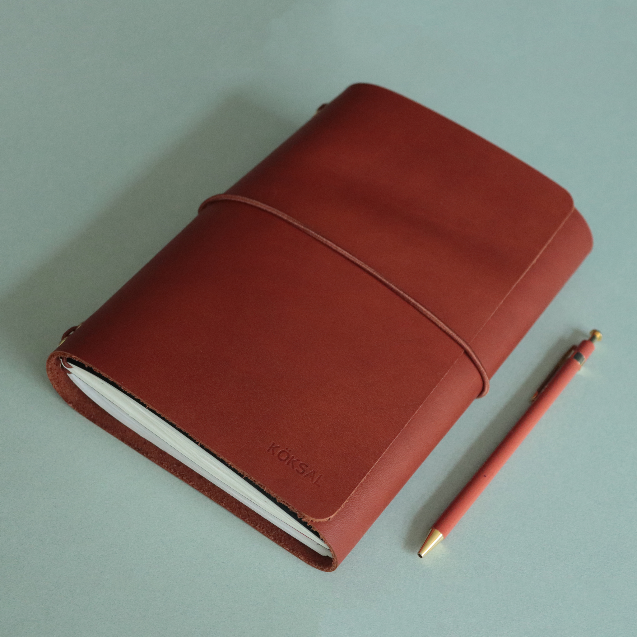 A5 Trifold Leather Journal Cover Cognac