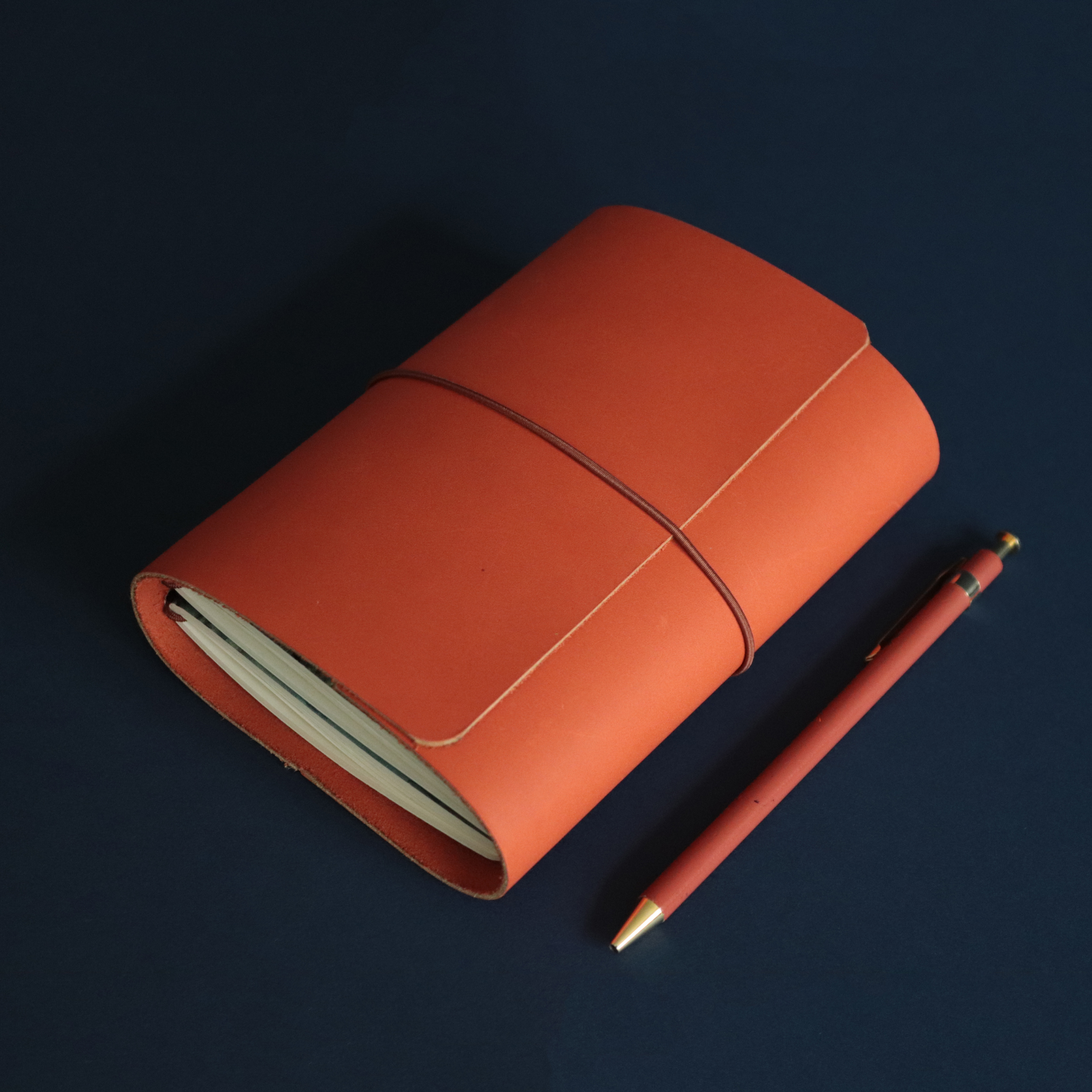 A6 Trifold Leather Journal Cover Burnt Orange