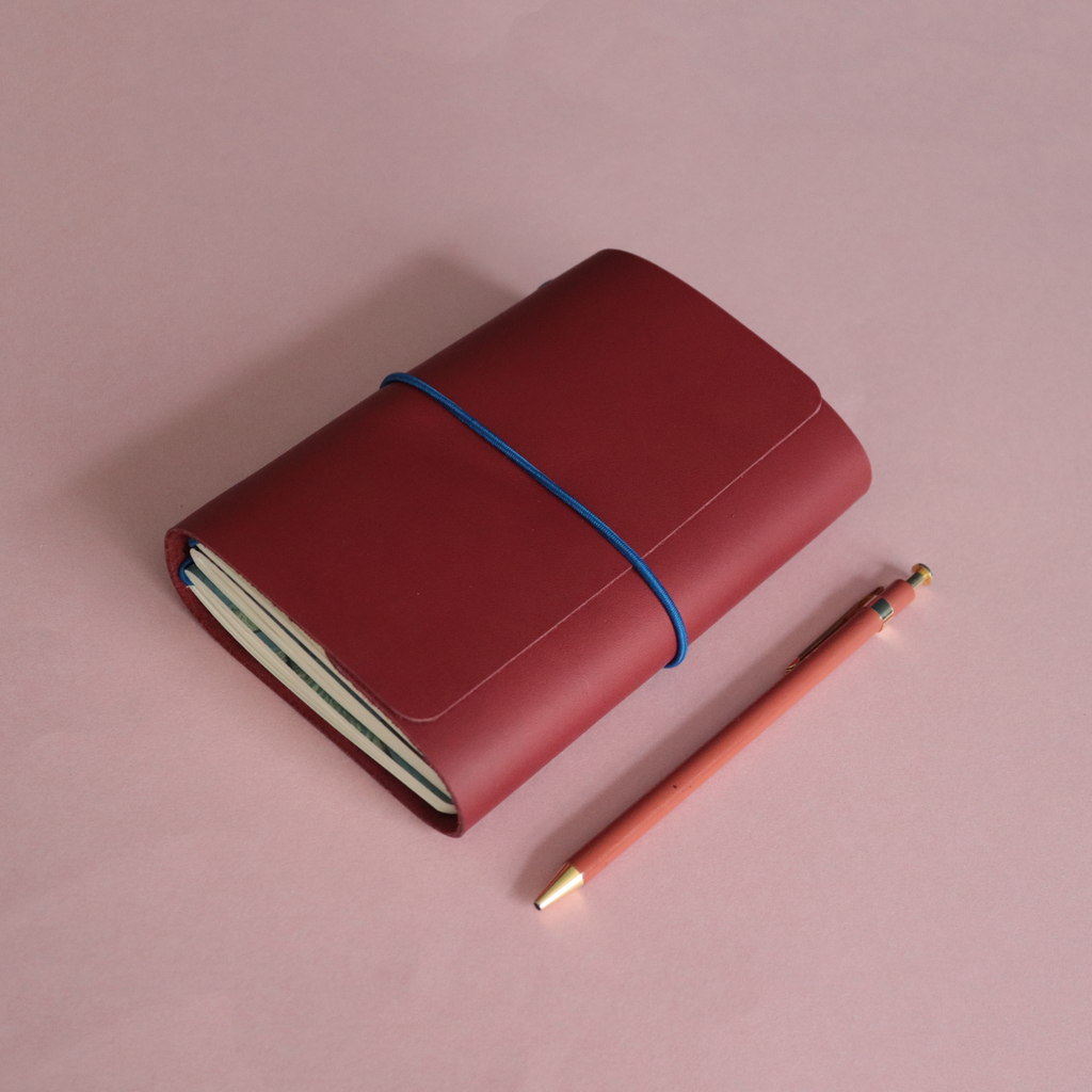 A6 Trifold Leather Journal Cover Maroon