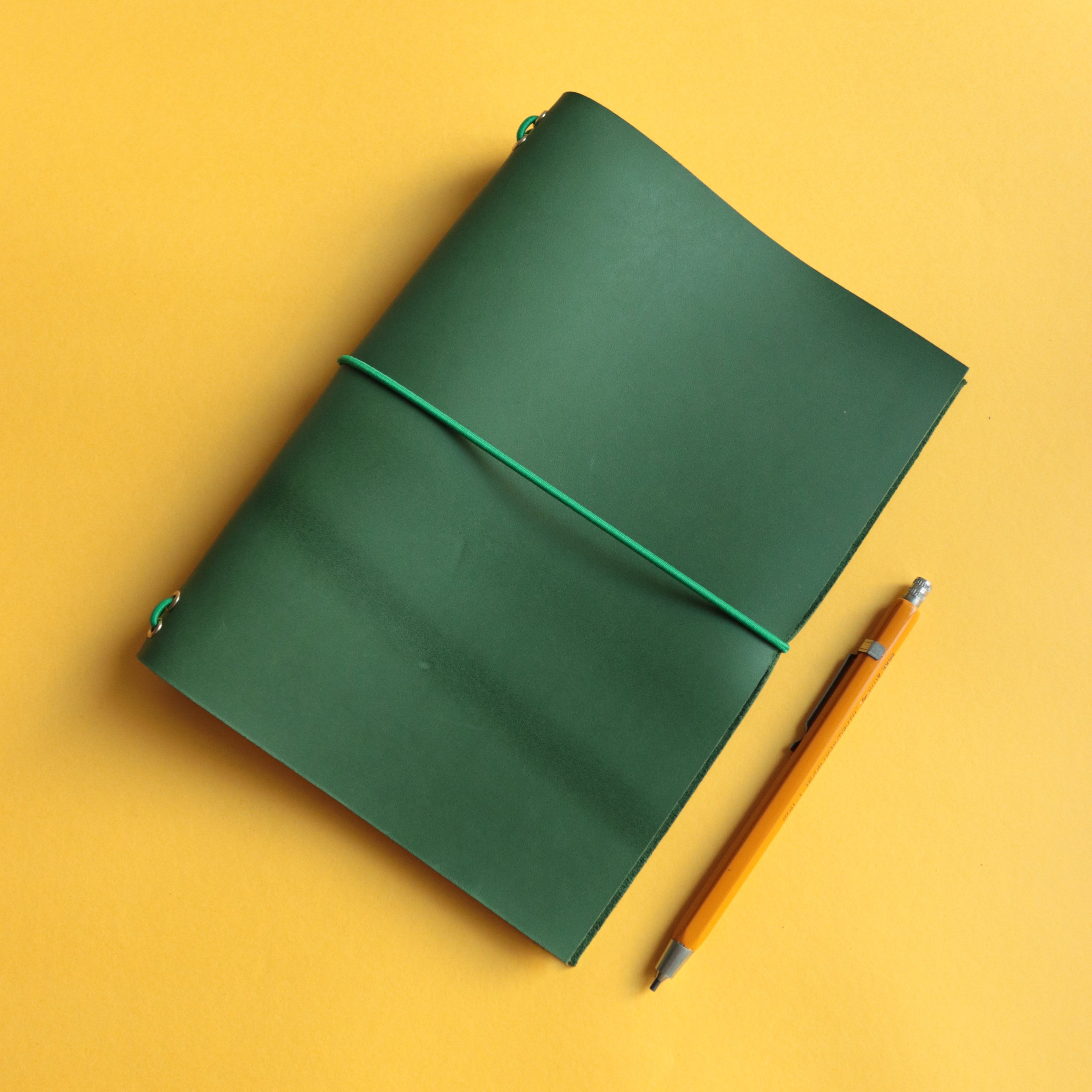 A5 Bifold Leather Journal Forest Green