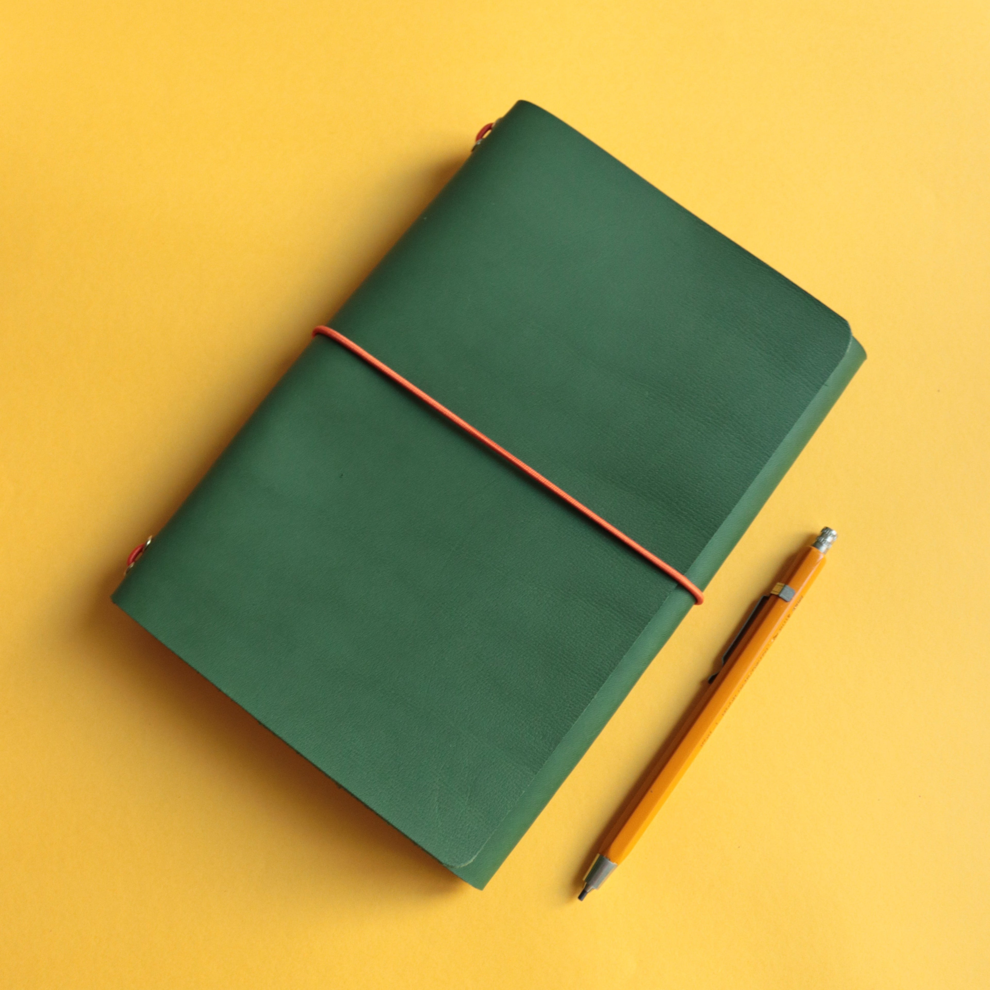 A5 Trifold Leather Journal Forest Green
