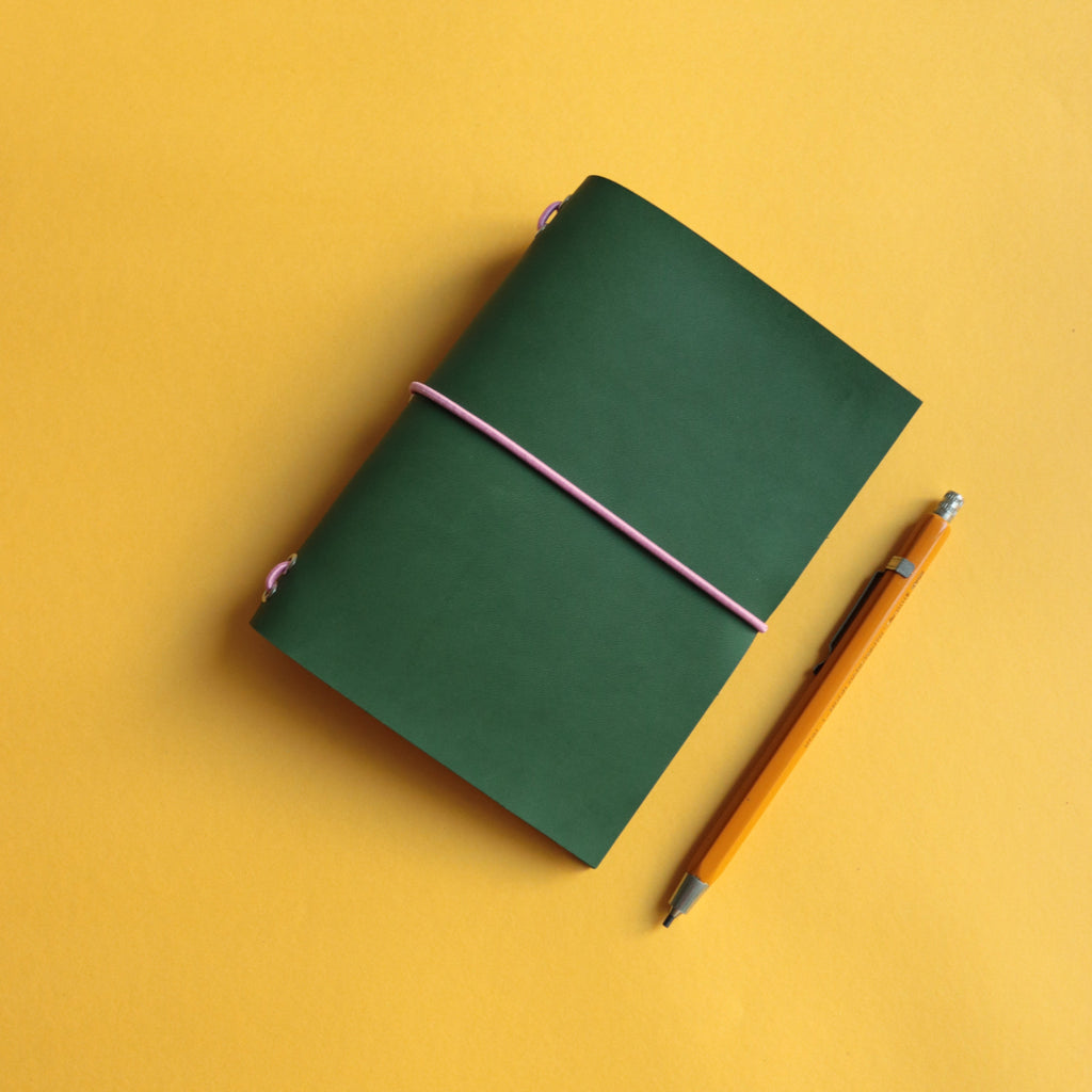 A6 Bifold Leather Journal Forest Green