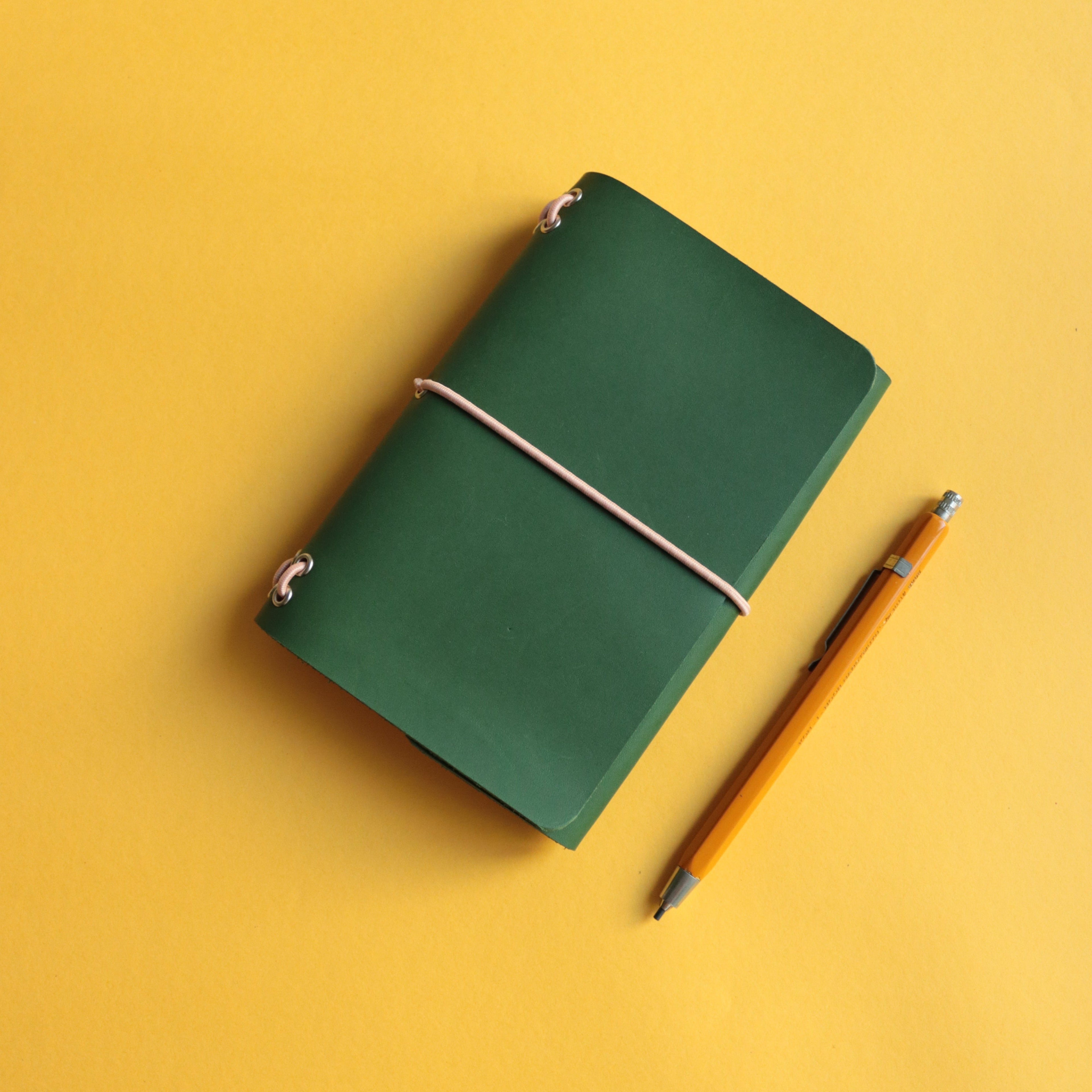A6 Trifold Leather Journal Forest Green