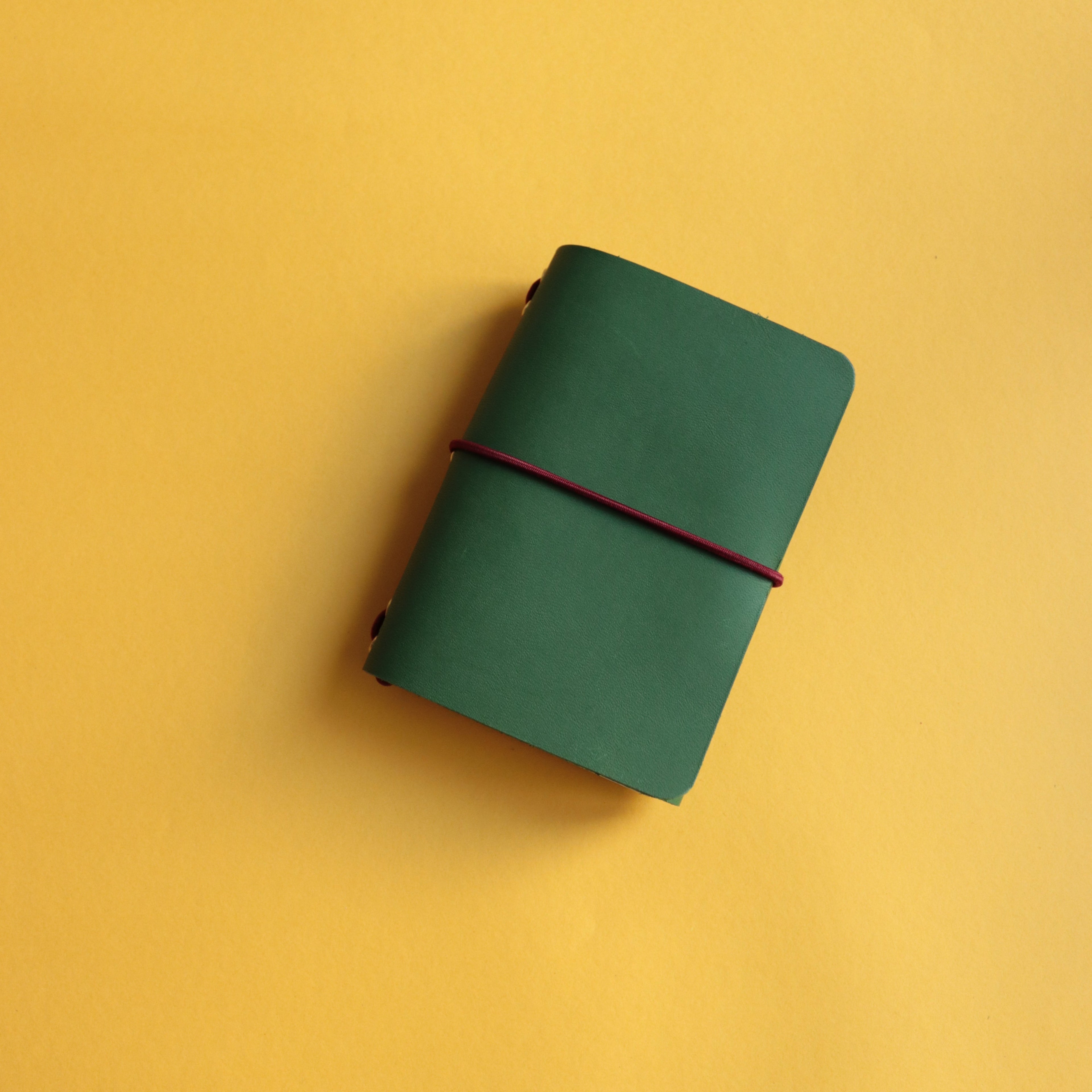 Passport Size Trifold Leather Journal Forest Green